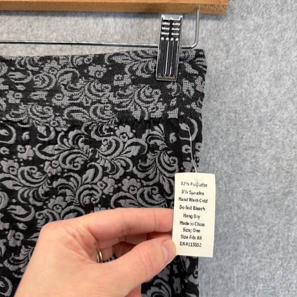 Black Gray Floral Patterned Womens Leggings OS One Size Stretch Tights Baselayer - Picture 3 of 13